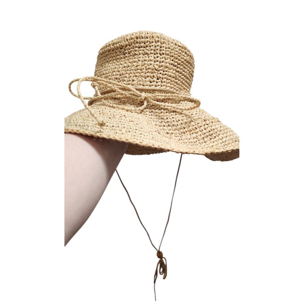 Scala Collection Women Straw Sun Hat Wide Brim Natural Raffia OneSize Chin Strap - Picture 3 of 8